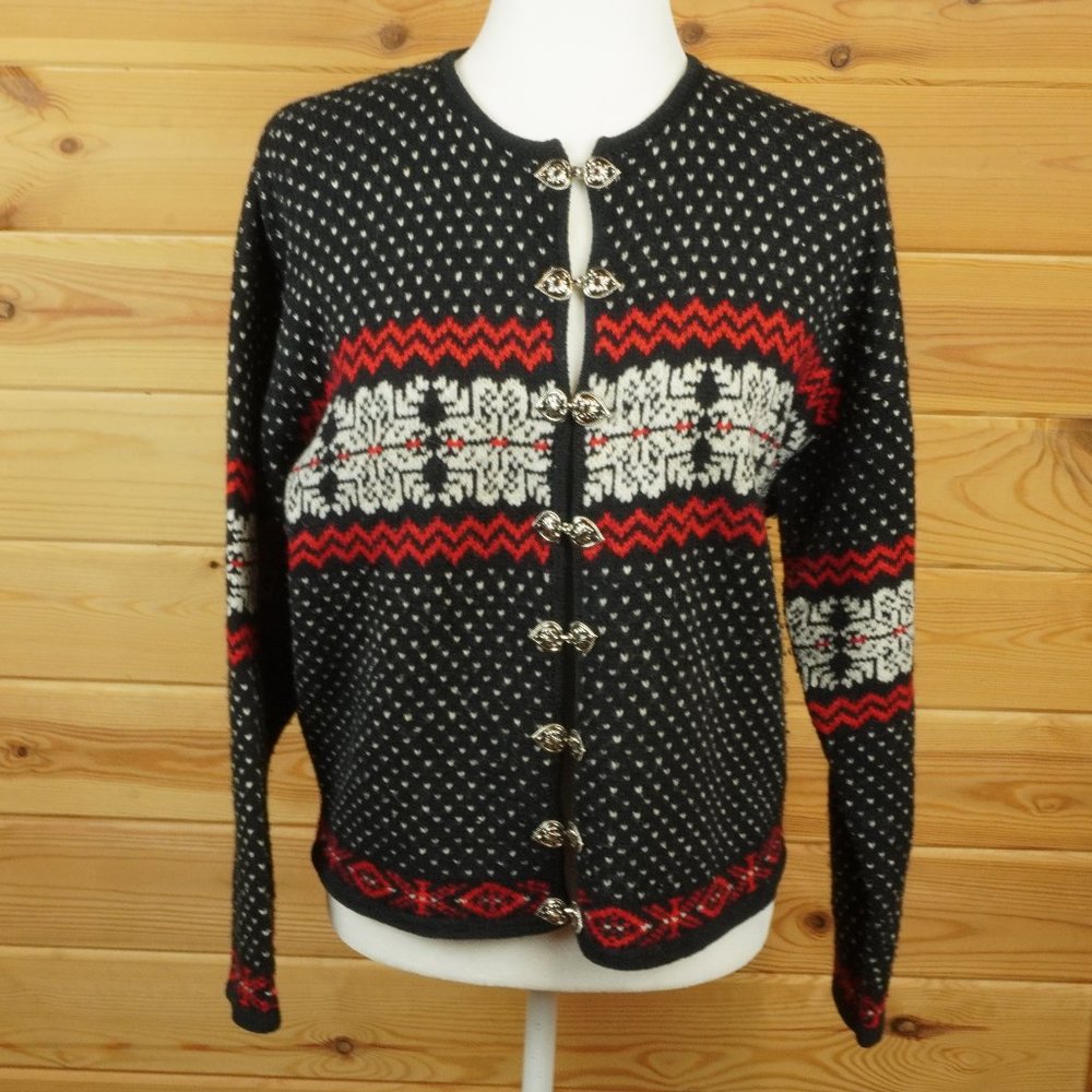 Marsh Landing Wool Blend Blue White Red Cardigan Sweater‎ Size Large